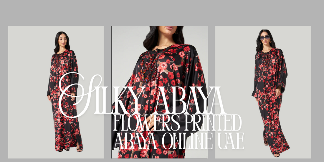 Pure Silk Flowers Printed Abaya Online UAE
