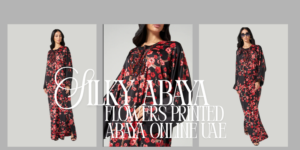 Shop for Pure Silk Flowers Printed Abaya Online UAE – Redefining Elegance